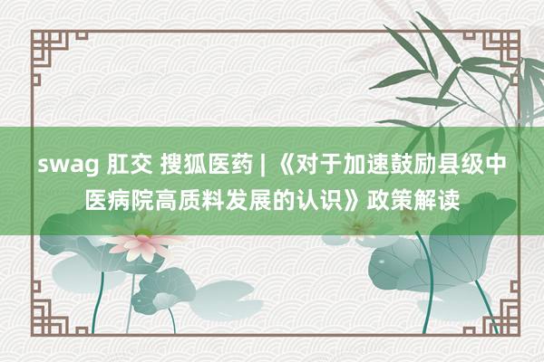 swag 肛交 搜狐医药 | 《对于加速鼓励县级中医病院高质料发展的认识》政策解读