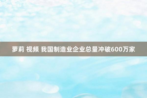 萝莉 视频 我国制造业企业总量冲破600万家