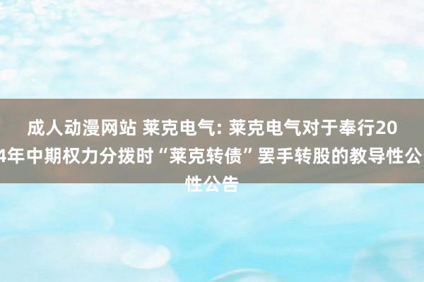 成人动漫网站 莱克电气: 莱克电气对于奉行2024年中期权力分拨时“莱克转债”罢手转股的教导性公告