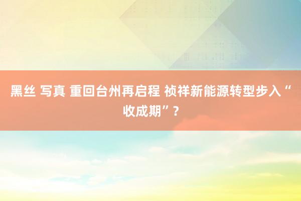 黑丝 写真 重回台州再启程 祯祥新能源转型步入“收成期”？