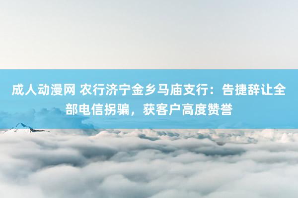 成人动漫网 农行济宁金乡马庙支行：告捷辞让全部电信拐骗，获客户高度赞誉